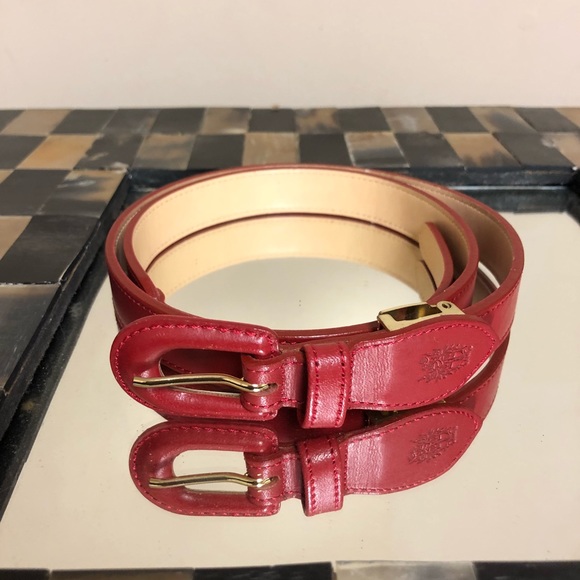 DAKS LONDON ENGLAND RED LEATHER WOMEN'S BELT $398 - Picture 1 of 8